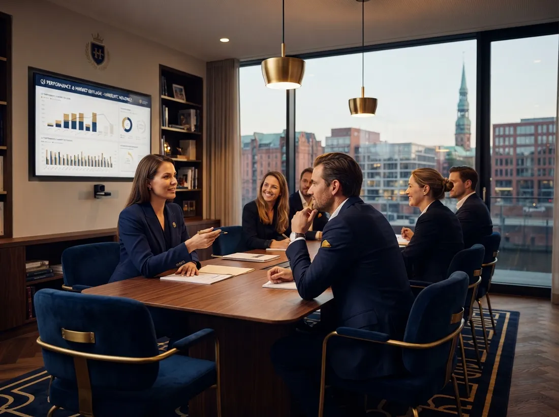 Konferenzraum mit Präsentationsbildschirm im Hanseatischen Immobilienzentrum.